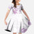 Polynesia Hammerhead Shark Kid Short Sleeve Dress Tropical Flowers Tribal Pattern Lavender