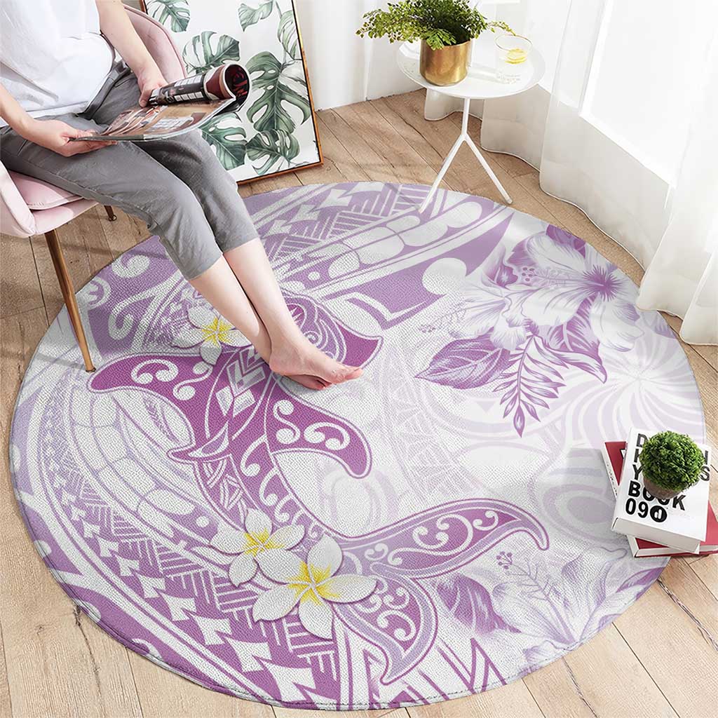 Polynesia Hammerhead Shark Round Carpet Tropical Flowers Tribal Pattern Lavender LT05 - Polynesian Pride