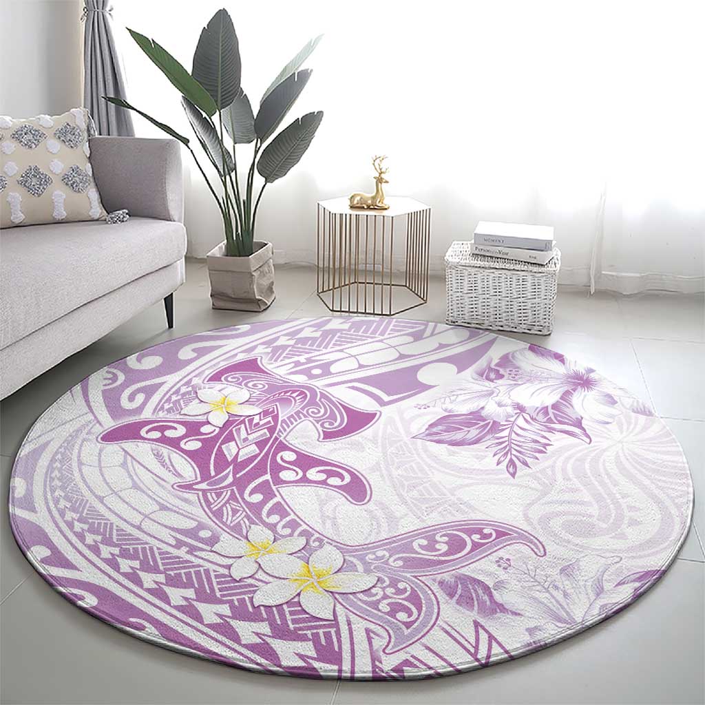 Polynesia Hammerhead Shark Round Carpet Tropical Flowers Tribal Pattern Lavender LT05 - Polynesian Pride