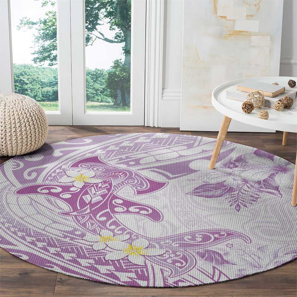 Polynesia Hammerhead Shark Round Carpet Tropical Flowers Tribal Pattern Lavender LT05 - Polynesian Pride
