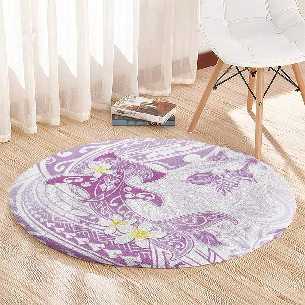 Polynesia Hammerhead Shark Round Carpet Tropical Flowers Tribal Pattern Lavender LT05 - Polynesian Pride