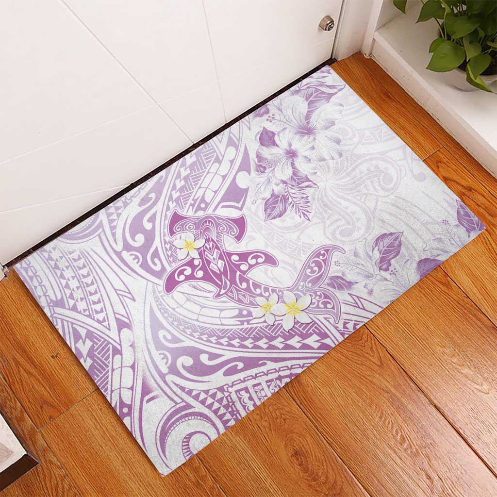 Polynesia Hammerhead Shark Rubber Doormat Tropical Flowers Tribal Pattern Lavender LT05 - Polynesian Pride