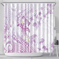 Polynesia Hammerhead Shark Shower Curtain Tropical Flowers Tribal Pattern Lavender