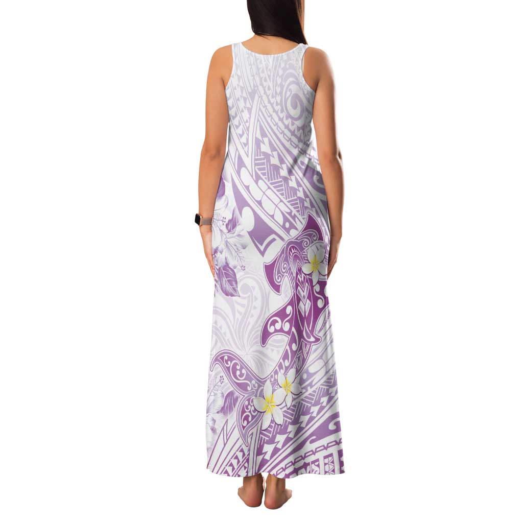Polynesia Hammerhead Shark Tank Maxi Dress Tropical Flowers Tribal Pattern Lavender