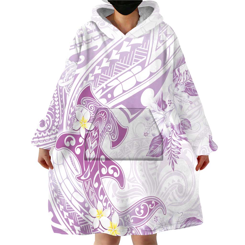 Polynesia Hammerhead Shark Wearable Blanket Hoodie Tropical Flowers Tribal Pattern Lavender