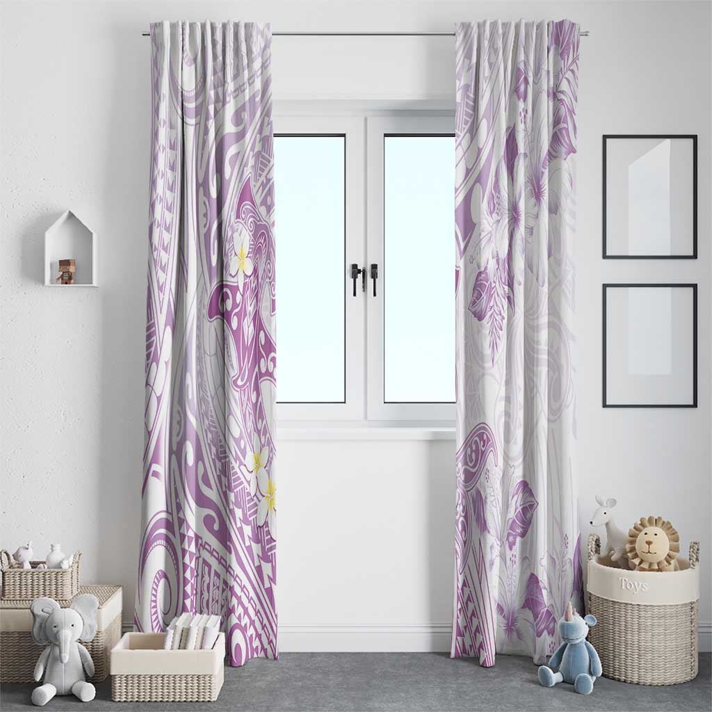 Polynesia Hammerhead Shark Window Curtain Tropical Flowers Tribal Pattern Lavender