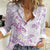 Polynesia Hammerhead Shark Women Casual Shirt Tropical Flowers Tribal Pattern Lavender