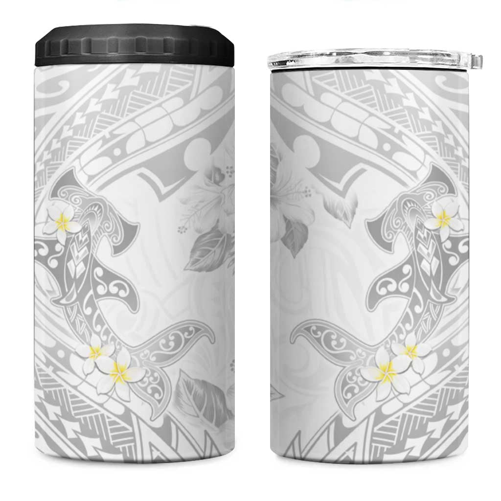 Polynesia Hammerhead Shark 4 in 1 Can Cooler Tumbler Tropical Flowers Tribal Pattern White LT05 One Size: 16 oz White - Polynesian Pride