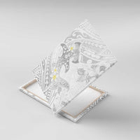 Polynesia Hammerhead Shark Canvas Wall Art Tropical Flowers Tribal Pattern White