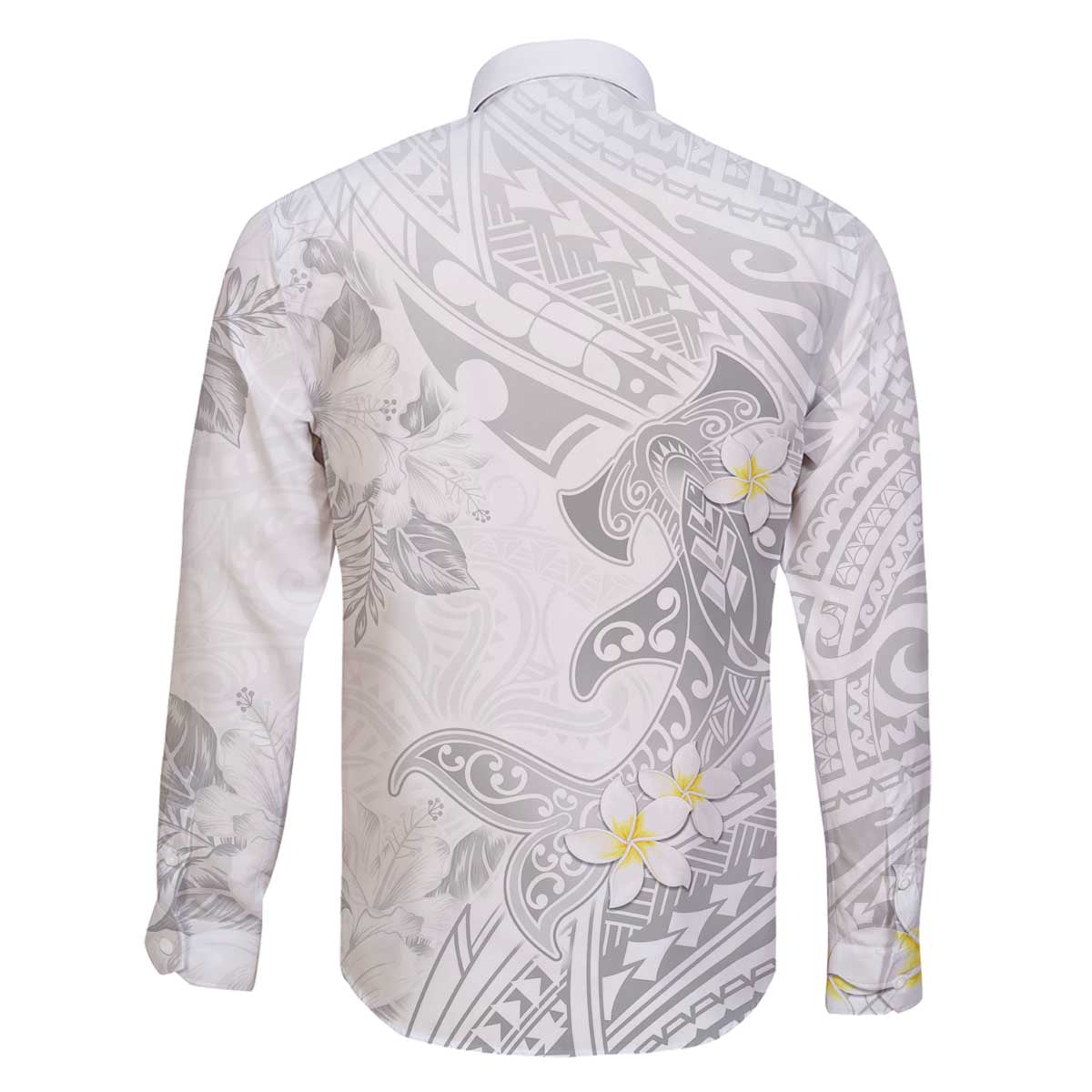 Polynesia Hammerhead Shark Family Matching Off Shoulder Short Dress and Hawaiian Shirt Tropical Flowers Tribal Pattern White LT05 - Polynesian Pride