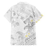 Polynesia Hammerhead Shark Family Matching Puletasi and Hawaiian Shirt Tropical Flowers Tribal Pattern White