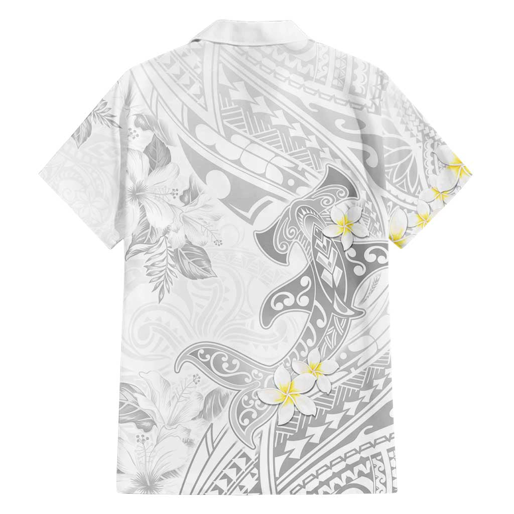 Polynesia Hammerhead Shark Family Matching Tank Maxi Dress and Hawaiian Shirt Tropical Flowers Tribal Pattern White LT05 - Polynesian Pride