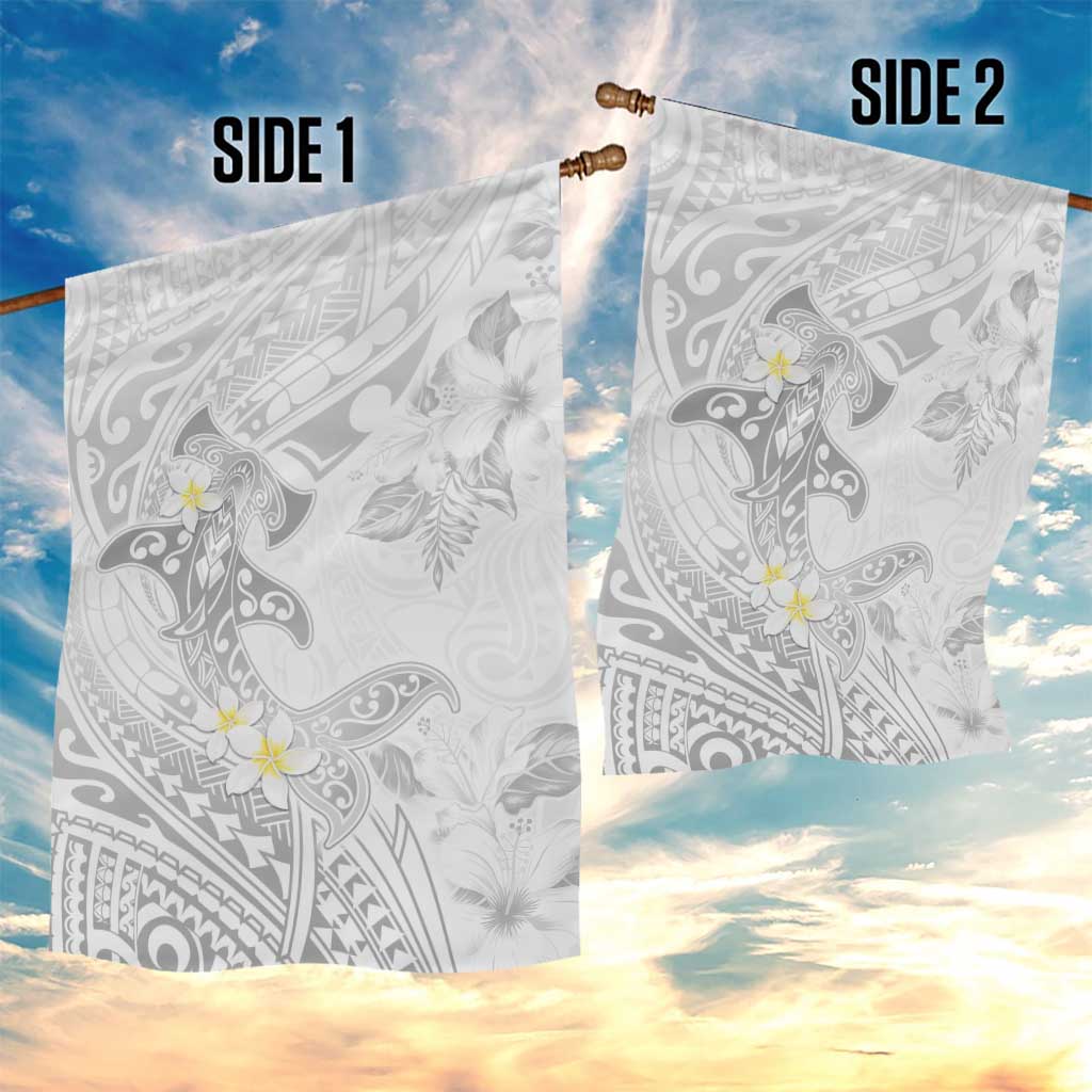 Polynesia Hammerhead Shark Garden Flag Tropical Flowers Tribal Pattern White