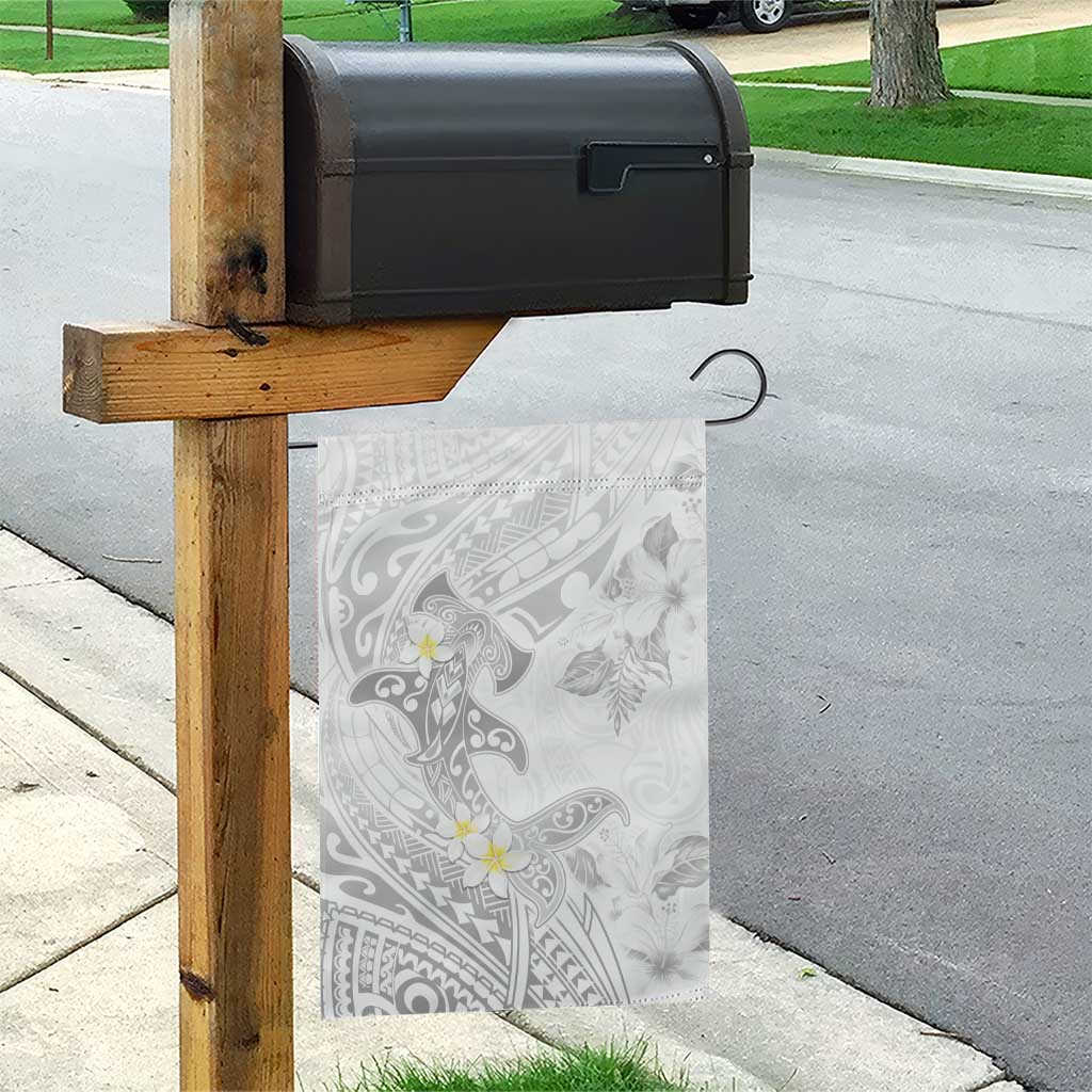 Polynesia Hammerhead Shark Garden Flag Tropical Flowers Tribal Pattern White