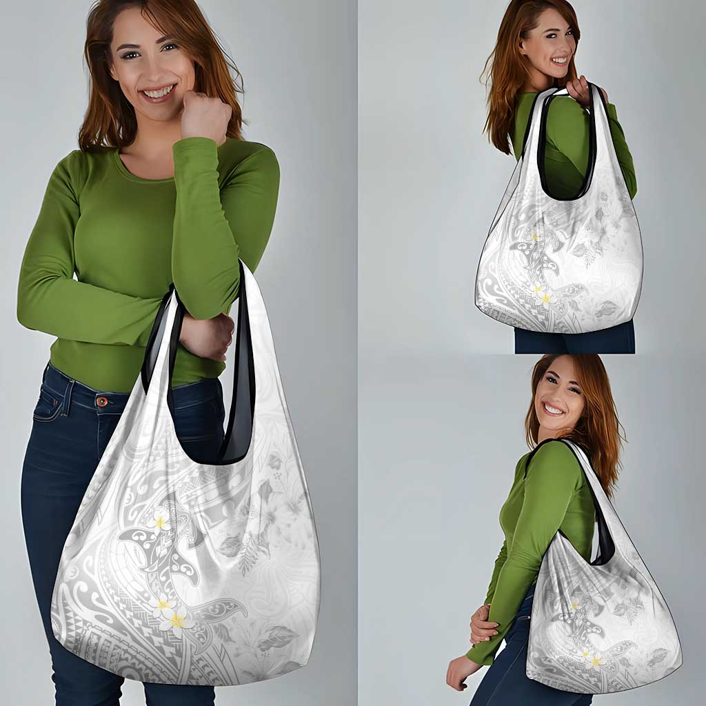 Polynesia Hammerhead Shark Grocery Bag Tropical Flowers Tribal Pattern White LT05 - Polynesian Pride