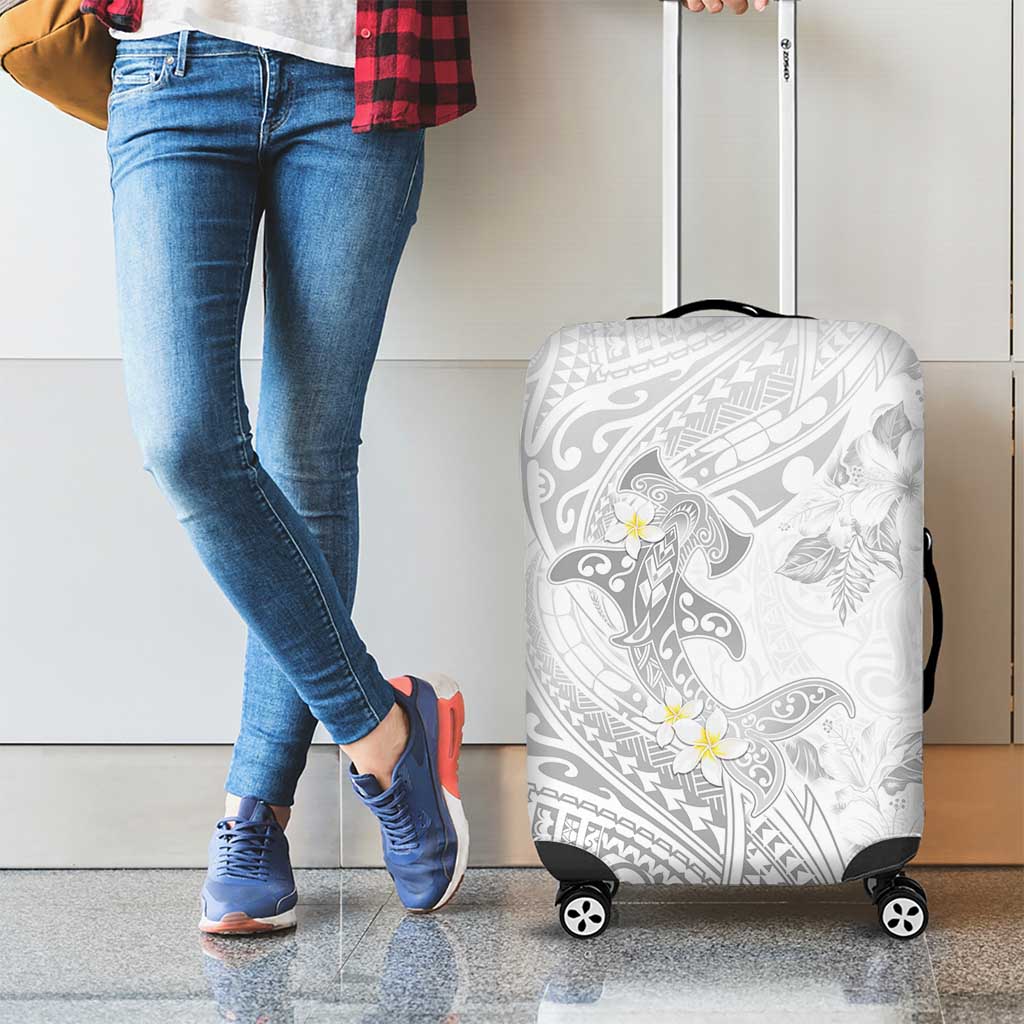 Polynesia Hammerhead Shark Luggage Cover Tropical Flowers Tribal Pattern White LT05 - Polynesian Pride