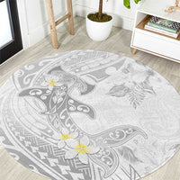 Polynesia Hammerhead Shark Round Carpet Tropical Flowers Tribal Pattern White LT05 White - Polynesian Pride