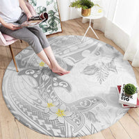 Polynesia Hammerhead Shark Round Carpet Tropical Flowers Tribal Pattern White LT05 - Polynesian Pride