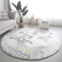 Polynesia Hammerhead Shark Round Carpet Tropical Flowers Tribal Pattern White LT05 - Polynesian Pride