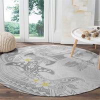 Polynesia Hammerhead Shark Round Carpet Tropical Flowers Tribal Pattern White LT05 - Polynesian Pride