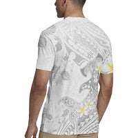 Polynesia Hammerhead Shark Rugby Jersey Tropical Flowers Tribal Pattern White