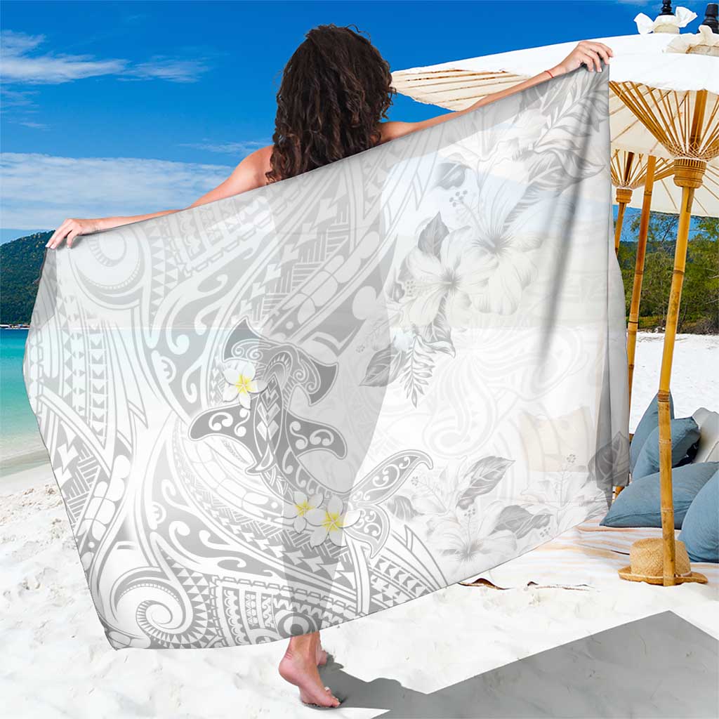 Polynesia Hammerhead Shark Sarong Tropical Flowers Tribal Pattern White LT05 One Size 44 x 66 inches White - Polynesian Pride