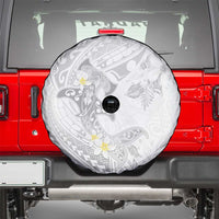 Polynesia Hammerhead Shark Spare Tire Cover Tropical Flowers Tribal Pattern White