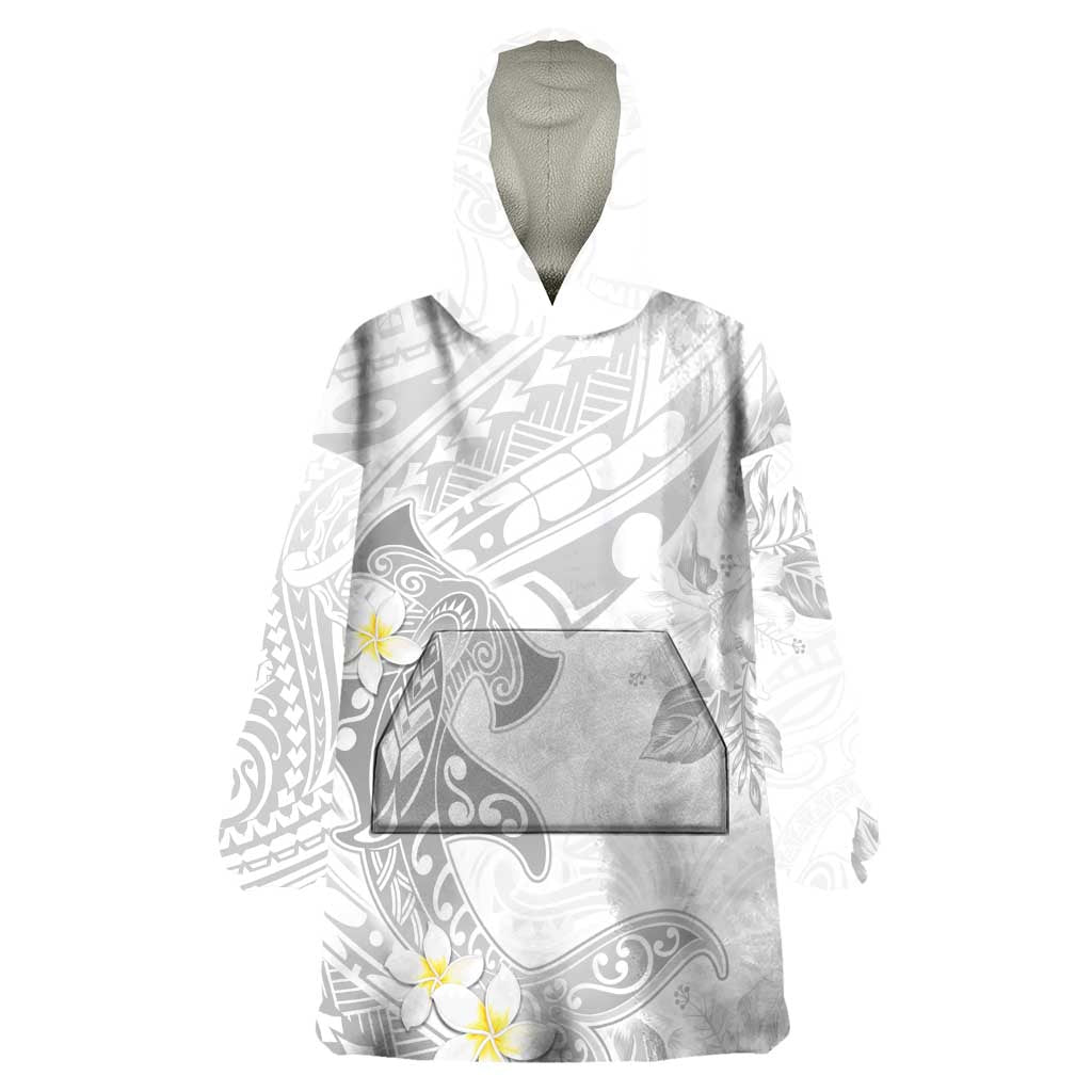 Polynesia Hammerhead Shark Wearable Blanket Hoodie Tropical Flowers Tribal Pattern White LT05 One Size White - Polynesian Pride