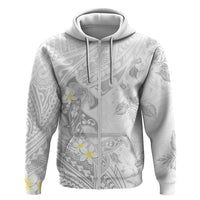 Polynesia Hammerhead Shark Zip Hoodie Tropical Flowers Tribal Pattern White LT05 Zip Hoodie White - Polynesian Pride