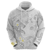 Polynesia Hammerhead Shark Zip Hoodie Tropical Flowers Tribal Pattern White LT05 - Polynesian Pride