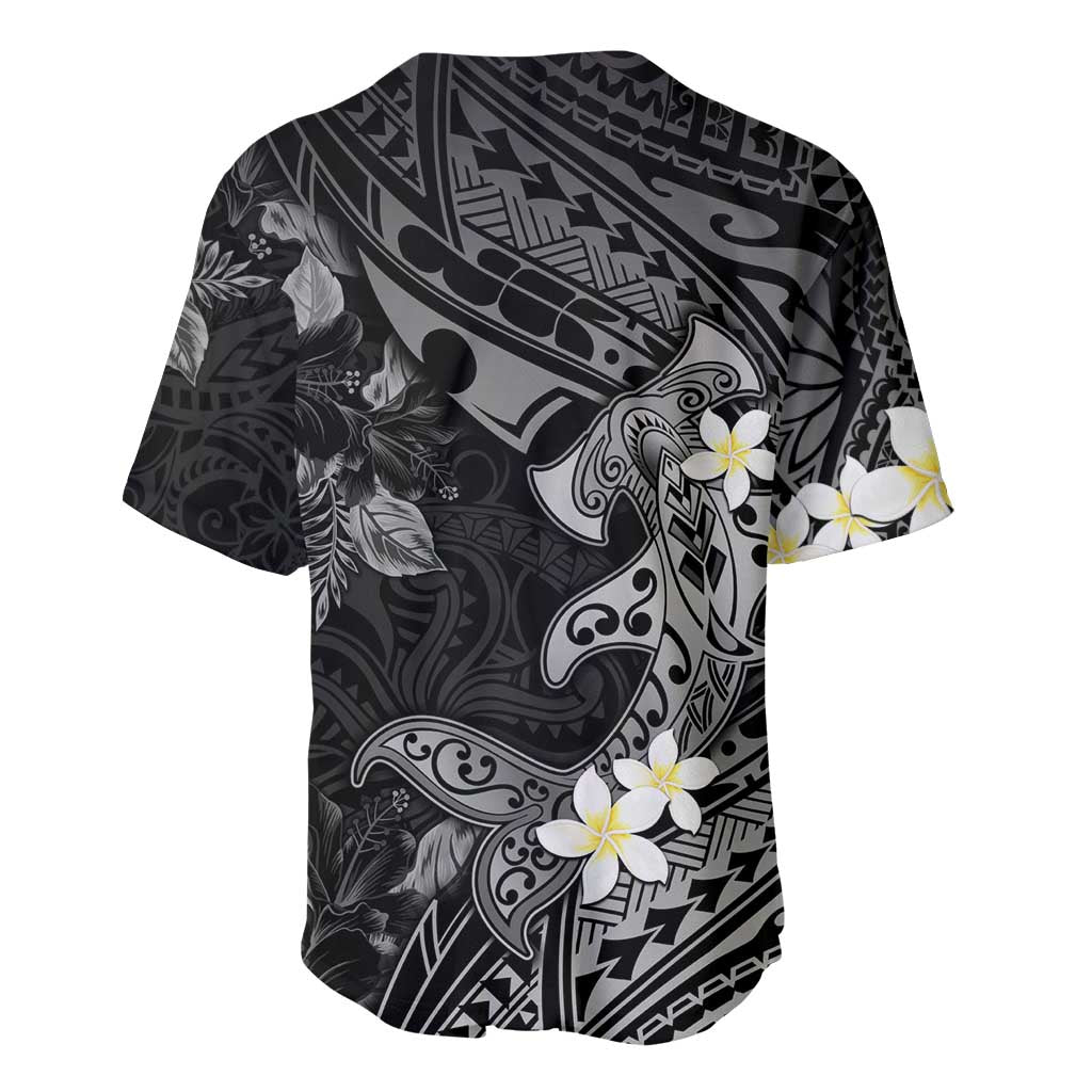 Polynesia Hammerhead Shark Baseball Jersey Tropical Flowers Tribal Pattern Black LT05 - Polynesian Pride