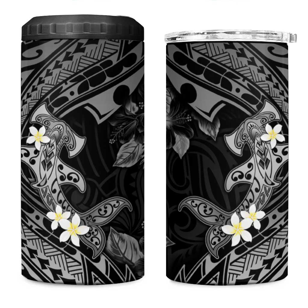Polynesia Hammerhead Shark 4 in 1 Can Cooler Tumbler Tropical Flowers Tribal Pattern Black LT05 One Size: 16 oz Black - Polynesian Pride