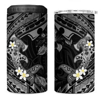 Polynesia Hammerhead Shark 4 in 1 Can Cooler Tumbler Tropical Flowers Tribal Pattern Black