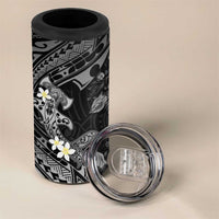 Polynesia Hammerhead Shark 4 in 1 Can Cooler Tumbler Tropical Flowers Tribal Pattern Black