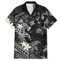 Polynesia Hammerhead Shark Family Matching Long Sleeve Bodycon Dress and Hawaiian Shirt Tropical Flowers Tribal Pattern Black LT05 Dad's Shirt - Short Sleeve Black - Polynesian Pride