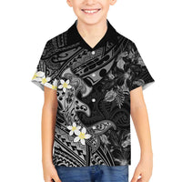 Polynesia Hammerhead Shark Family Matching Long Sleeve Bodycon Dress and Hawaiian Shirt Tropical Flowers Tribal Pattern Black LT05 Son's Shirt Black - Polynesian Pride