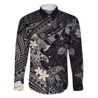 Polynesia Hammerhead Shark Family Matching Mermaid Dress and Hawaiian Shirt Tropical Flowers Tribal Pattern Black LT05 Dad's Shirt - Long Sleeve Black - Polynesian Pride