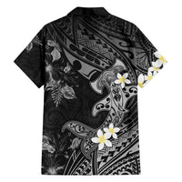 Polynesia Hammerhead Shark Family Matching Off Shoulder Short Dress and Hawaiian Shirt Tropical Flowers Tribal Pattern Black LT05 - Polynesian Pride