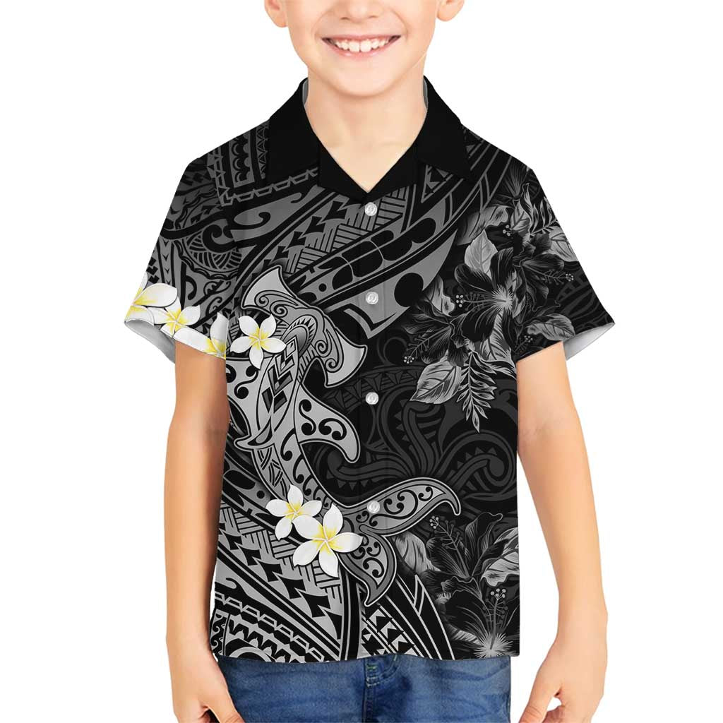 Polynesia Hammerhead Shark Family Matching Summer Maxi Dress and Hawaiian Shirt Tropical Flowers Tribal Pattern Black LT05 Son's Shirt Black - Polynesian Pride