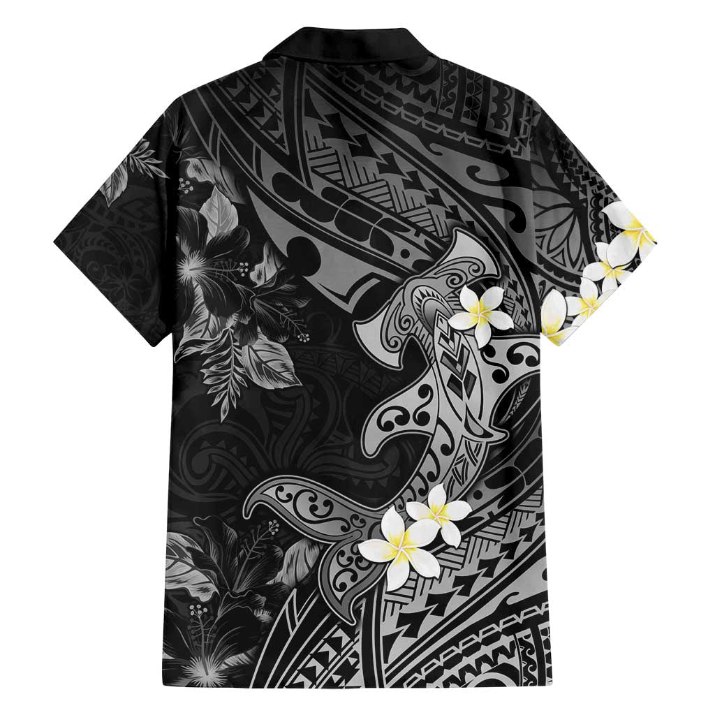 Polynesia Hammerhead Shark Family Matching Tank Maxi Dress and Hawaiian Shirt Tropical Flowers Tribal Pattern Black LT05 - Polynesian Pride