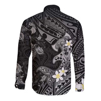 Polynesia Hammerhead Shark Long Sleeve Button Shirt Tropical Flowers Tribal Pattern Black LT05 - Polynesian Pride