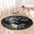 Polynesia Hammerhead Shark Round Carpet Tropical Flowers Tribal Pattern Black