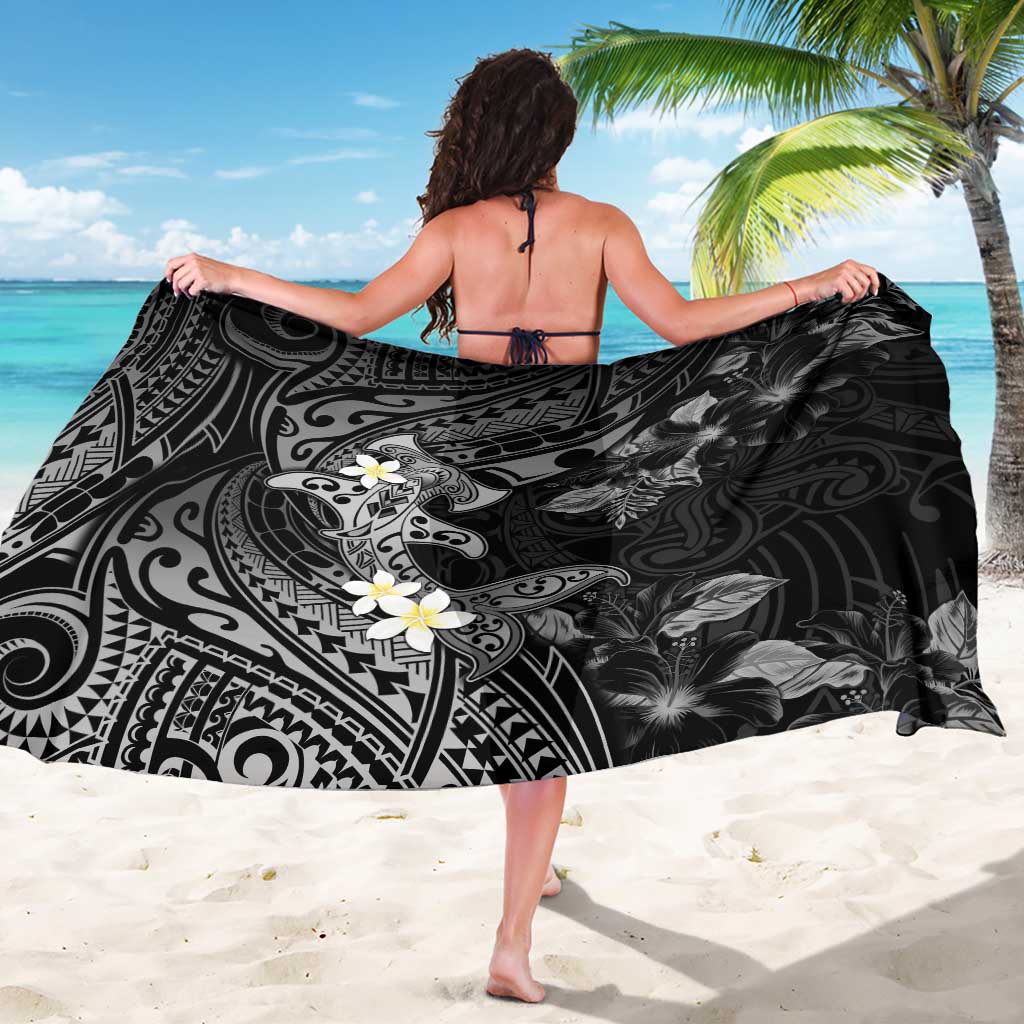 Polynesia Hammerhead Shark Sarong Tropical Flowers Tribal Pattern Black