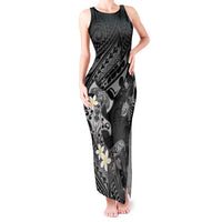 Polynesia Hammerhead Shark Tank Maxi Dress Tropical Flowers Tribal Pattern Black