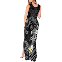 Polynesia Hammerhead Shark Tank Maxi Dress Tropical Flowers Tribal Pattern Black