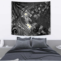 Polynesia Hammerhead Shark Tapestry Tropical Flowers Tribal Pattern Black