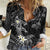 Polynesia Hammerhead Shark Women Casual Shirt Tropical Flowers Tribal Pattern Black
