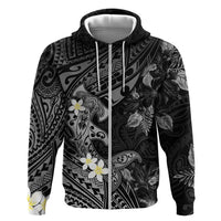 Polynesia Hammerhead Shark Zip Hoodie Tropical Flowers Tribal Pattern Black LT05 Zip Hoodie Black - Polynesian Pride