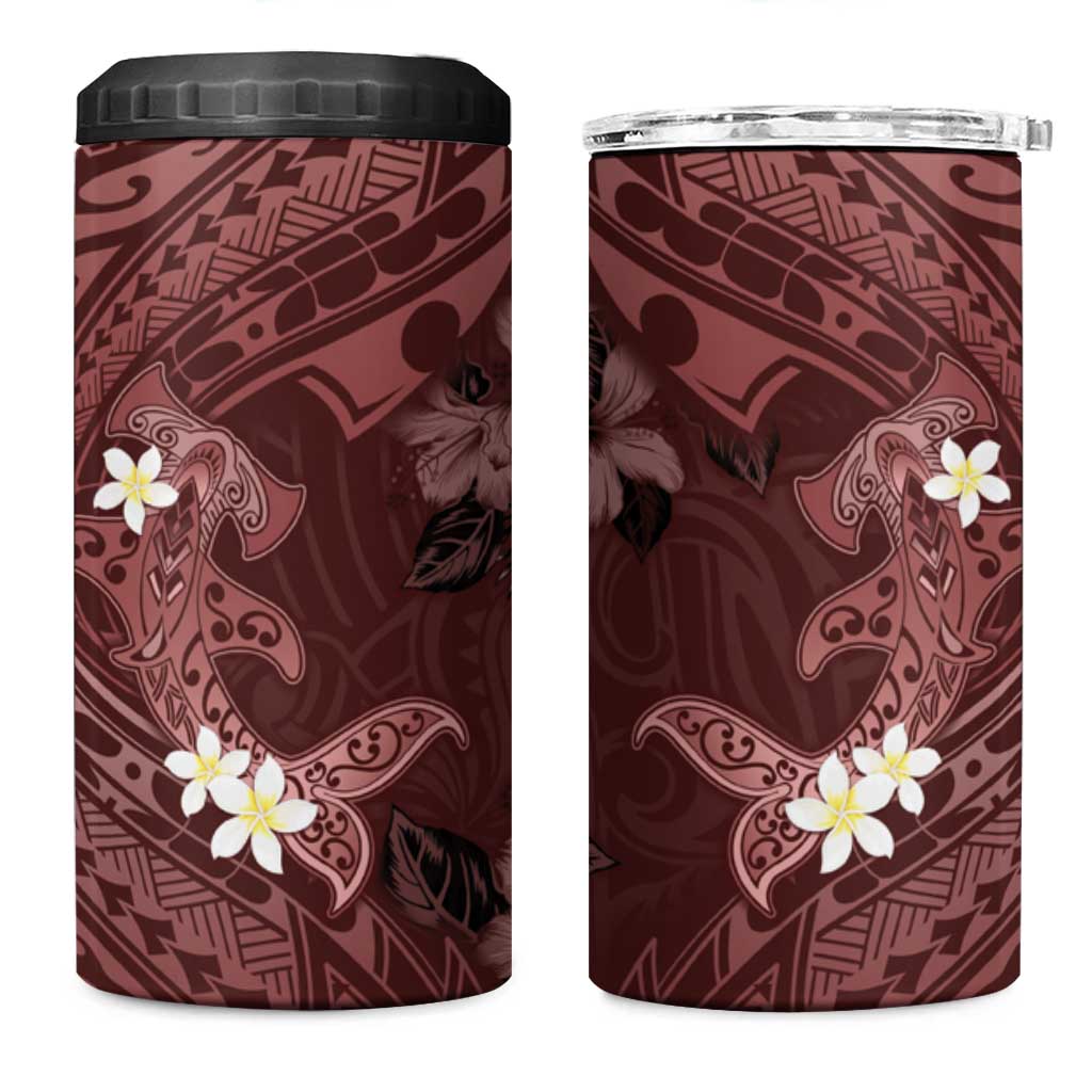 Polynesia Hammerhead Shark 4 in 1 Can Cooler Tumbler Tropical Flowers Tribal Pattern Oxblood LT05 One Size: 16 oz Oxblood - Polynesian Pride