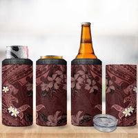 Polynesia Hammerhead Shark 4 in 1 Can Cooler Tumbler Tropical Flowers Tribal Pattern Oxblood